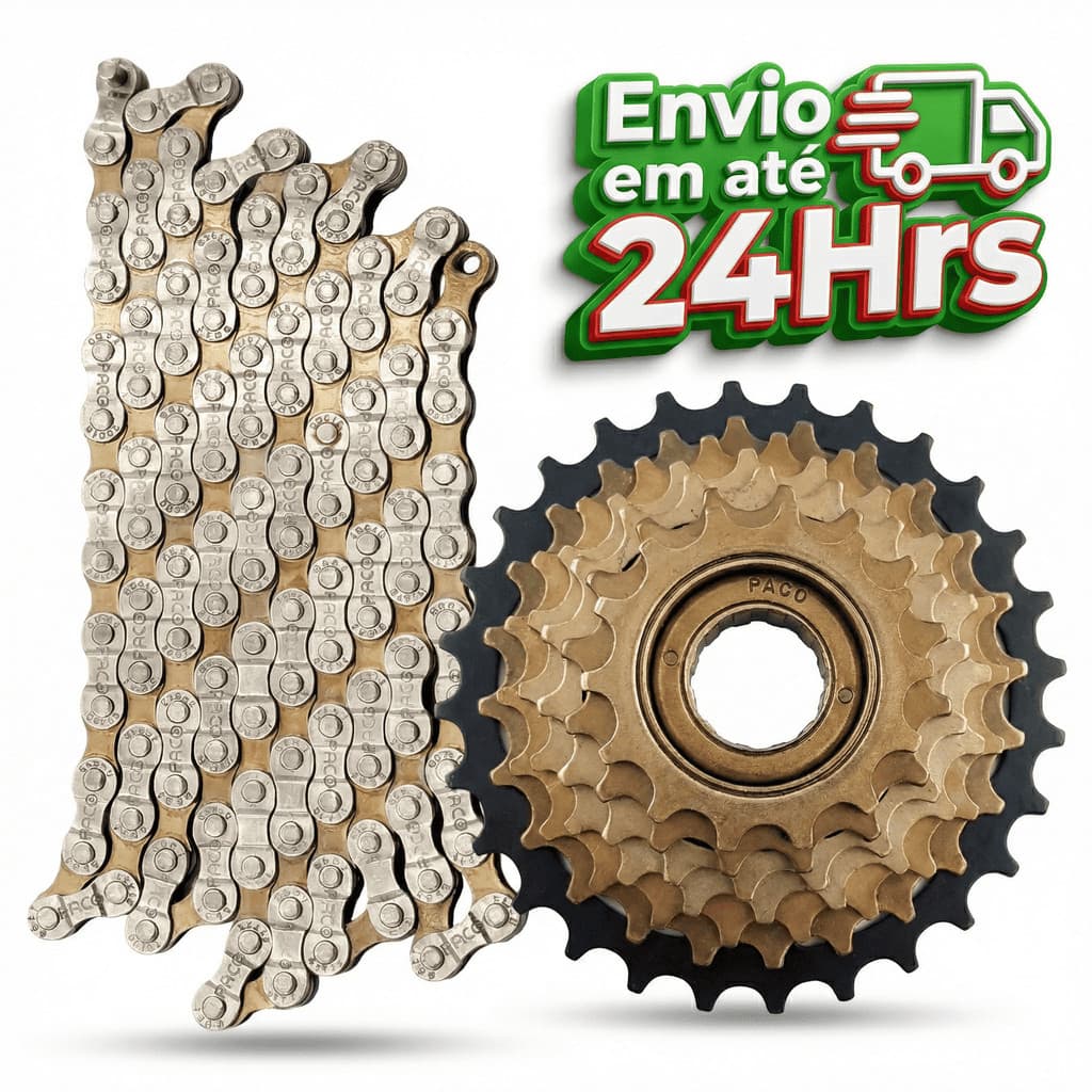Kit para Bicicleta 21V - Catraca Roda Livre e Corrente 7 Velocidades 116 Elos P/ Bike 24 / 26 / 29