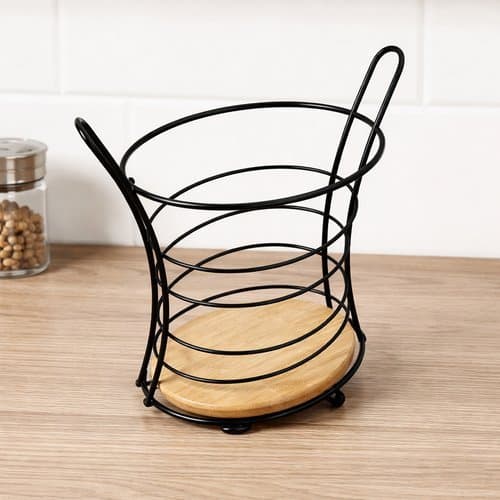 Suporte Organizador Talheres Aramado Base Madeira Compacto Pratico Duravel Cozinha