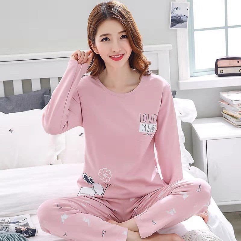 Pijamas femininos de manga comprida primavera outono estudantes versão coreana bonito fino solto pijamas feminino terno