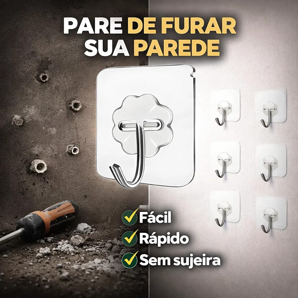 3/5/10/15 Ou 20 Ganchos Adesivos Transparente Sem Furadeira Organizador Parede Casa Resistente