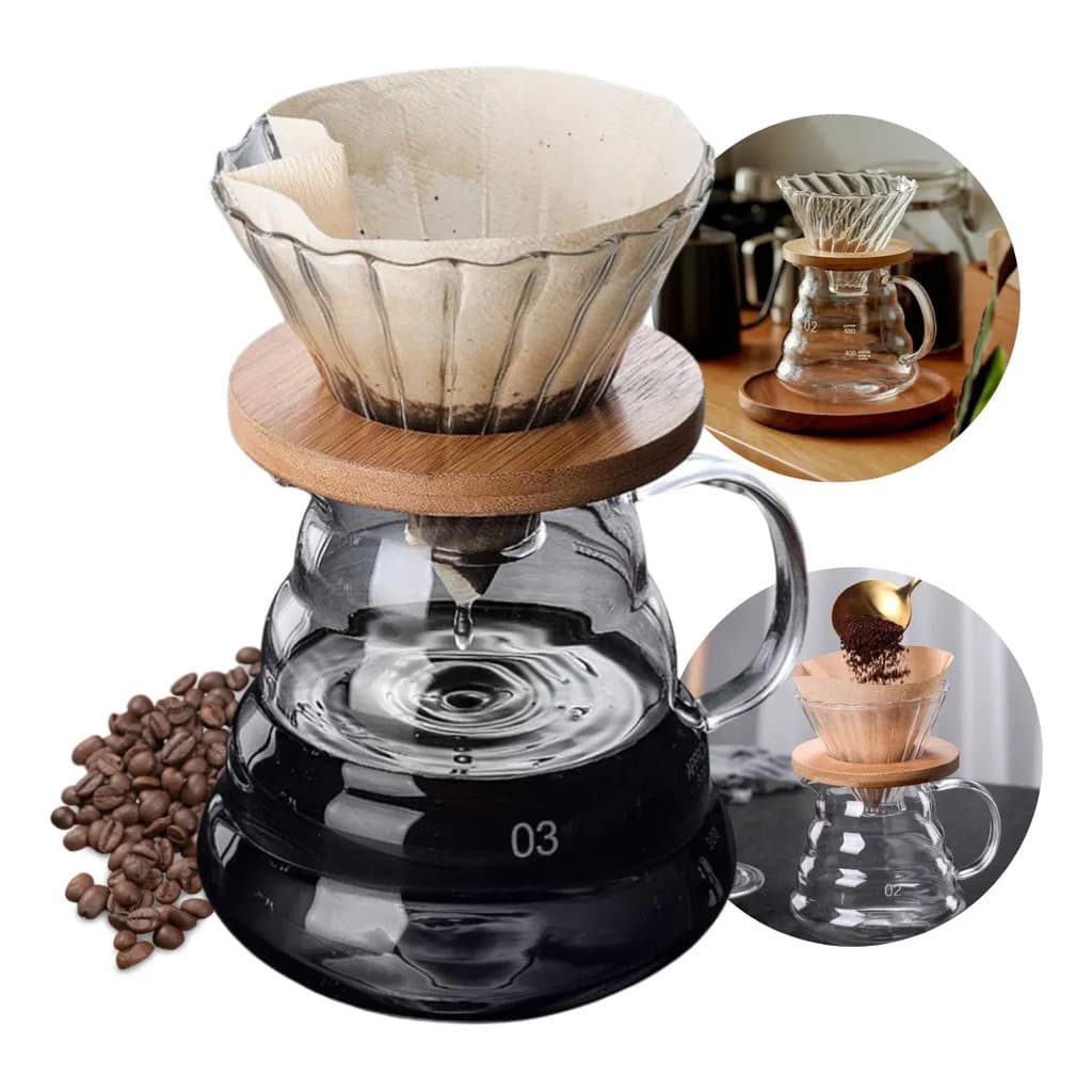 Conjunto Passador De Café Coador Jarro Vidro V60 P/ Cozinha