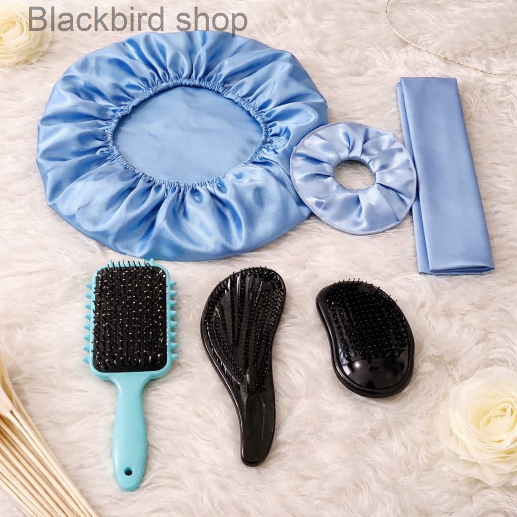 Kit Capilar Feminino 6 Peças - Touca de Cetim, Xuxinha, Faixa, Escova de Fitagem, Escova Mágica e Escova BolinhaDHK3