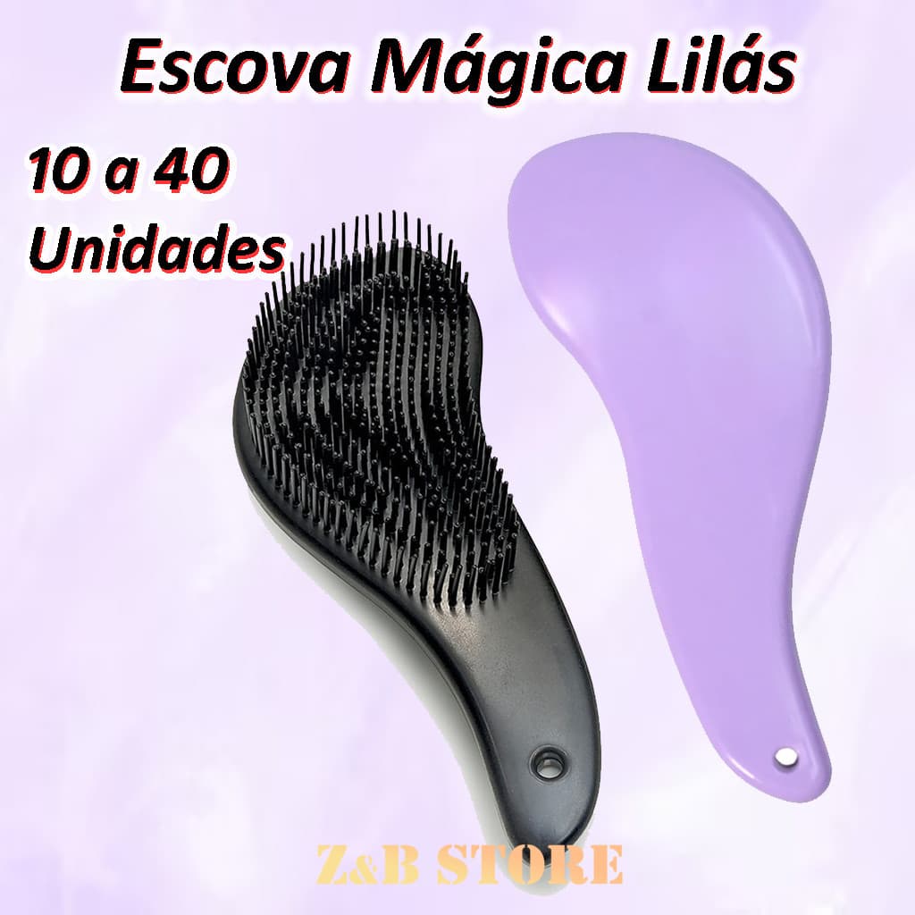 Kit 10 ate 40 Escovas Mágicas - LILÁS - Anti Frizz – Cabelos Lisos e Cacheados – Atacado