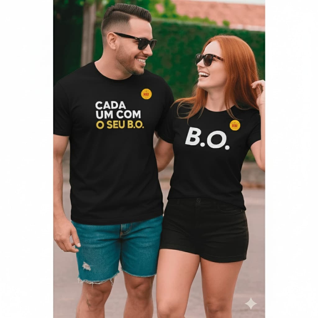 Kit Casal Carnaval Engraçado camiseta "Cada Um Com Seu B.O" | Envio Rápido