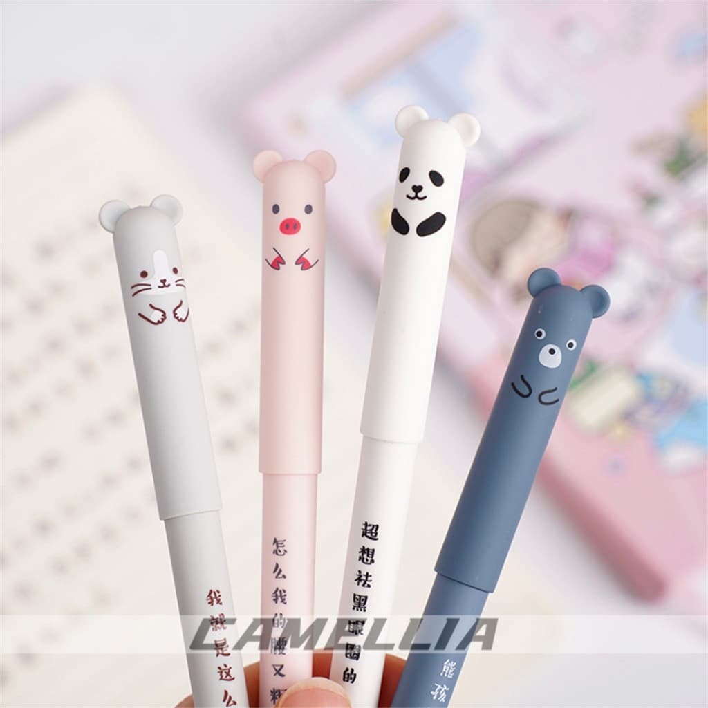kit de 4/8/12/24 Peças Caneta Apagável Ponta fina Com Desenho De Animais De Urso Criativo