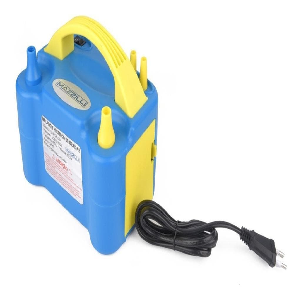 Inflador Elétrico de Balões 2 Bicos 600W Azul 127v Bomba de Encher Bexiga Festa Aniversário Mazzilli