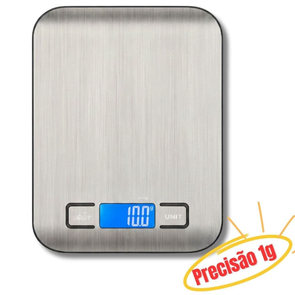 Kit Balança Digital Cozinha e Portátil Inox de 0,1g a 10kg Pronta para Usar com Pilhas