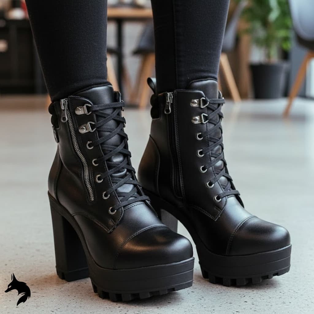 Coturno Feminino Tratorado Cano Curto com Salto Alto Moderno Bota Macia