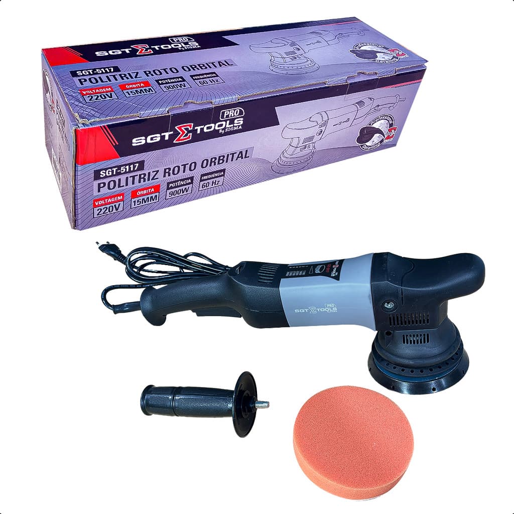 Politriz Roto Orbital SGT-5117 PRO 900W 15mm 220V Polimento Automotivo Profissional Sigma Tools