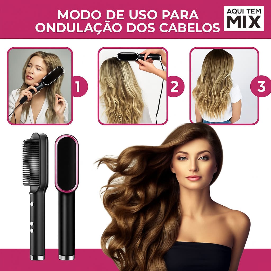 Escova Alisadora Bivolt 5 em 1 Alisa,Modela, Hidrata ,Alinha e Anti-Frizz Moderna Modela e Reduz o Volume com Facilidade