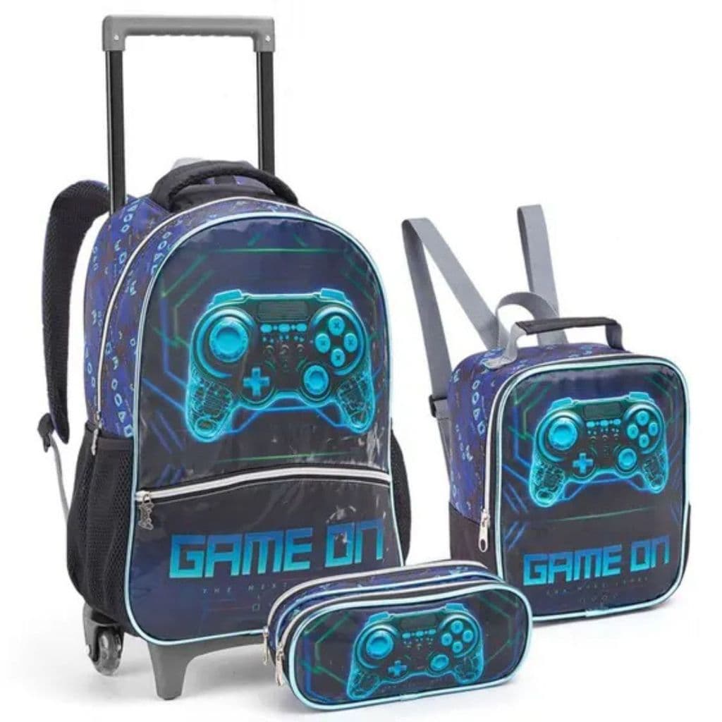 Kit Mochila Rodinhas Lancheira Estojo Video Game Infantil Escolar Game On Seanite