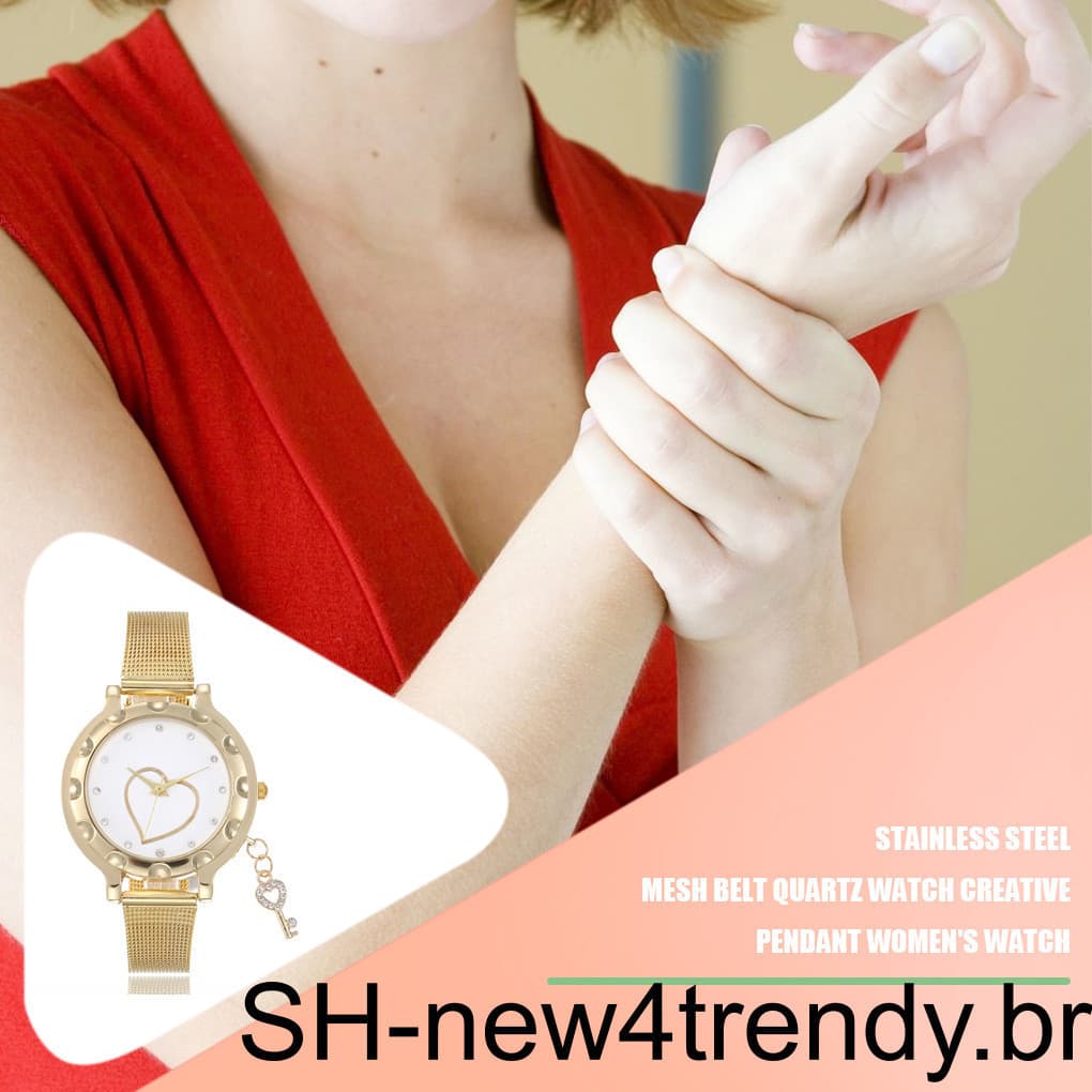 1/2 Relógio De Pulso Feminino Portátil Elegante Romântico Strass Analógico Anti-Ferrugem Corrosivo Meninas Senhoras Pres