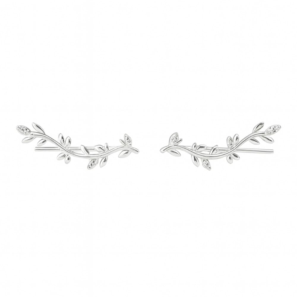 Brinco Ear Cuff Cravejado Folhas em Prata 925