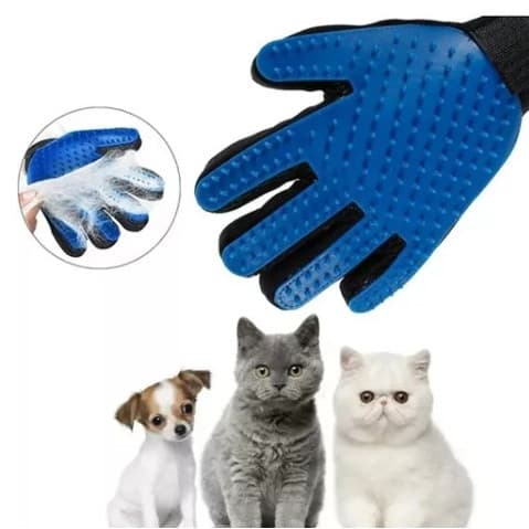 Luva Escova Magnética Tira Pelos Dos Pets Cães E Gatos Azul