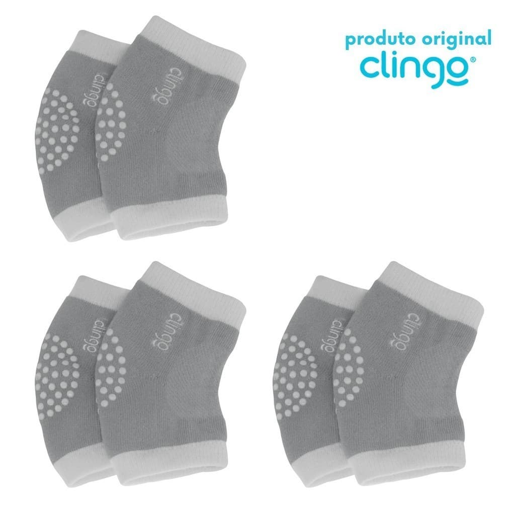 Kit com 3 pares de Joelheira Antiderrapante Clingo Branco/Cinza - Elasticidade garantem um ajuste perfeito