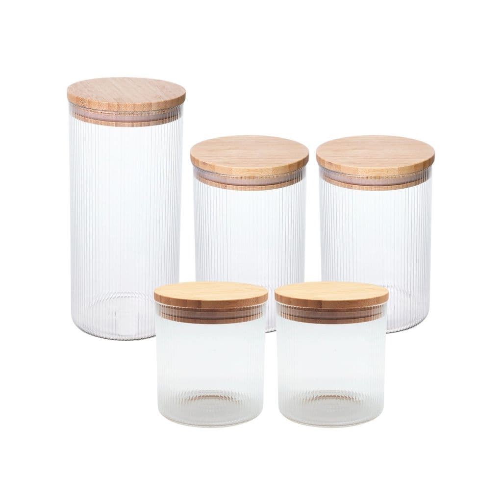 Kit 5 Potes Herméticos para Mantimentos 2x700ml 2x1L 1,4L Tampa de Bambu