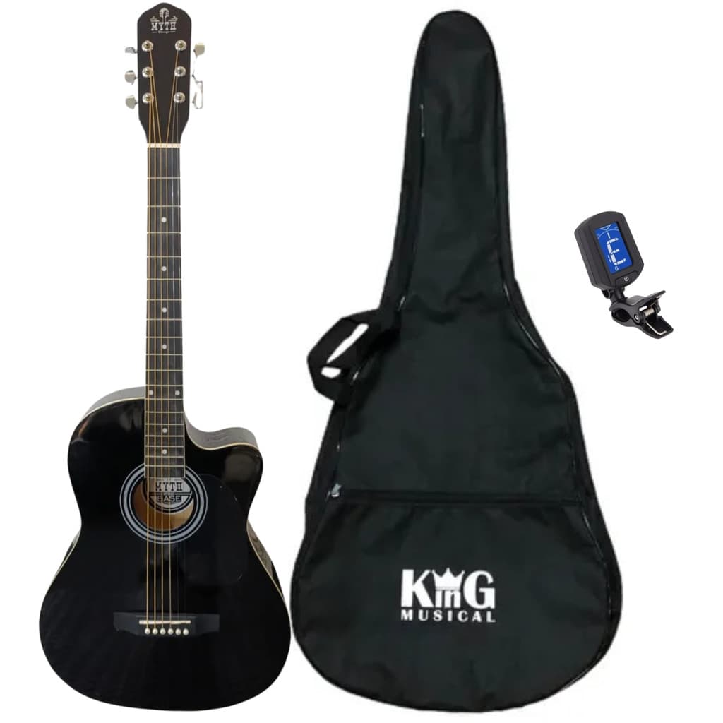 Kit Violão Aço Acústico Preto Myth MT39SC Capa e Afinador