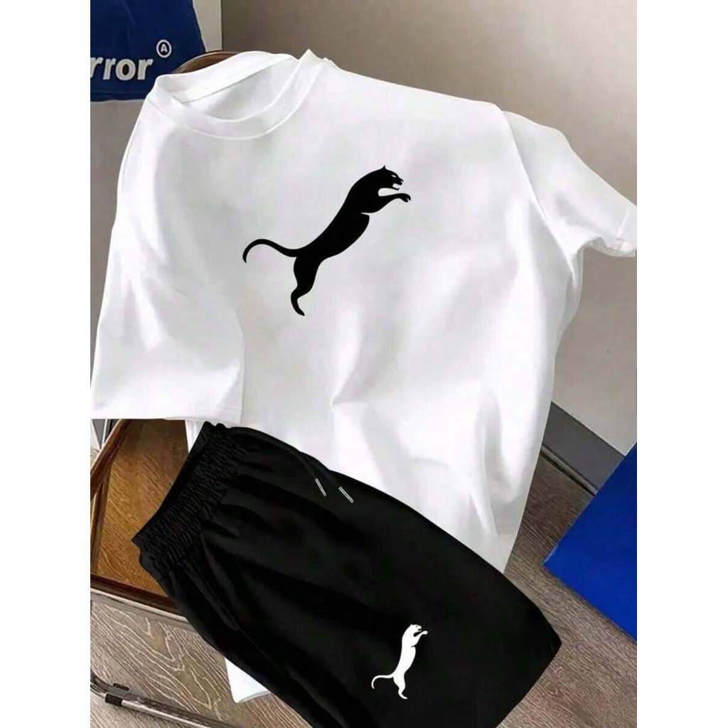 Kit 2 Peças Camiseta Masculina e Short Casual de Verão Masculino leop Tactel Verão Lançamento
