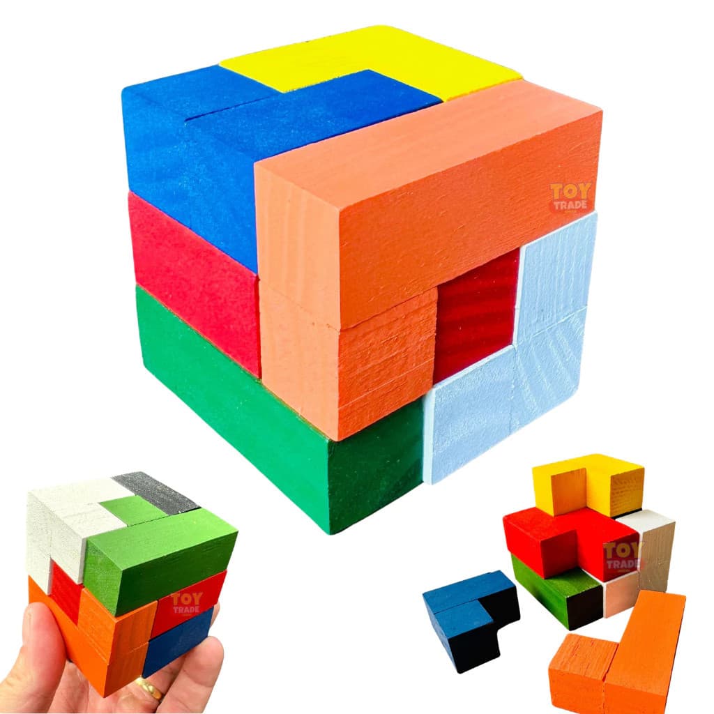 Cubo 3D para Montar em Madeira – Toy Trade Raciocínio Espacial e Coordenação Motora
