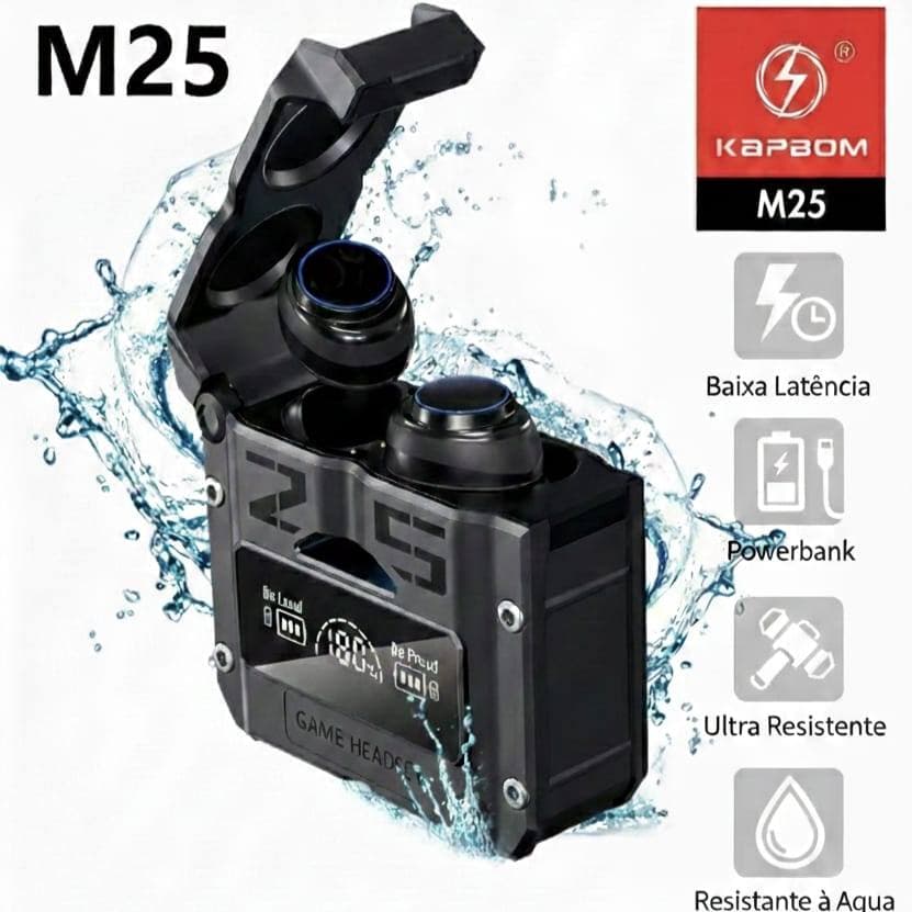 TWS M25 Fone De Ouvido Bluetooth 5.3 Sem Fio A prova D'Água 9D Stereo Sports Earbuds