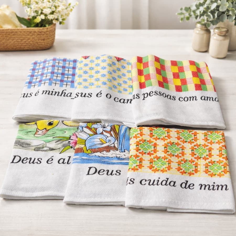 Kit Pano de Prato Algodão Estampado com Alta Qualidade para Cozinha - Cores Variadas