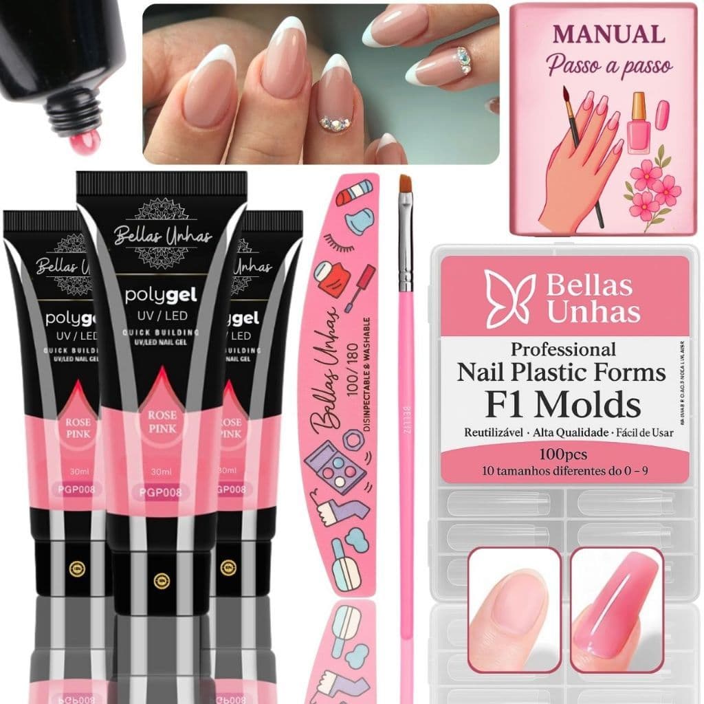 Kit Polygel Com 3 Poligel Alongamento Cartela Molde F1 Unhas Promoção - ENVIO IMEDIATO
