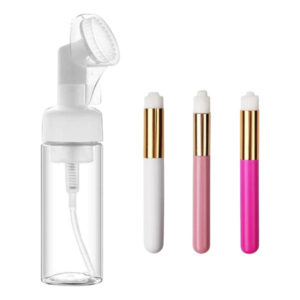 Frasco Pump Espumador 3 Pincel Higienizador Cilios Limpeza