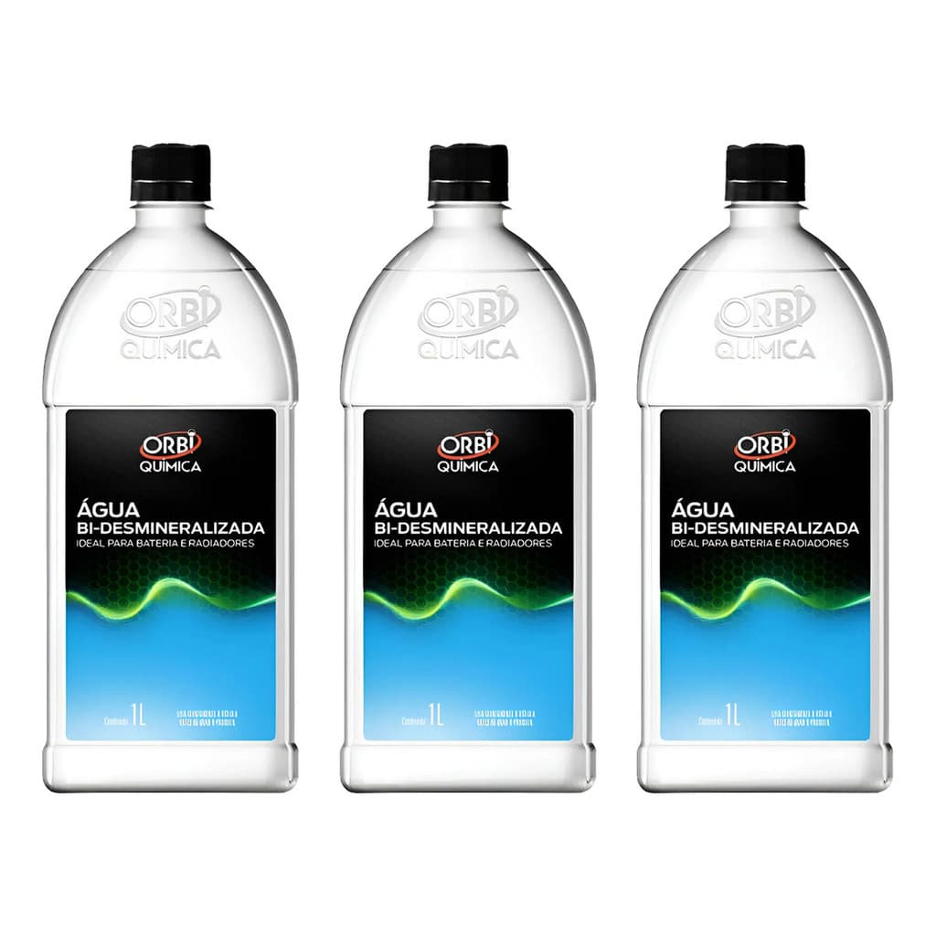 Kit 3 Água Bi-Desmineralizada Orbi 1L Evita Incrustações Radiador Bateria