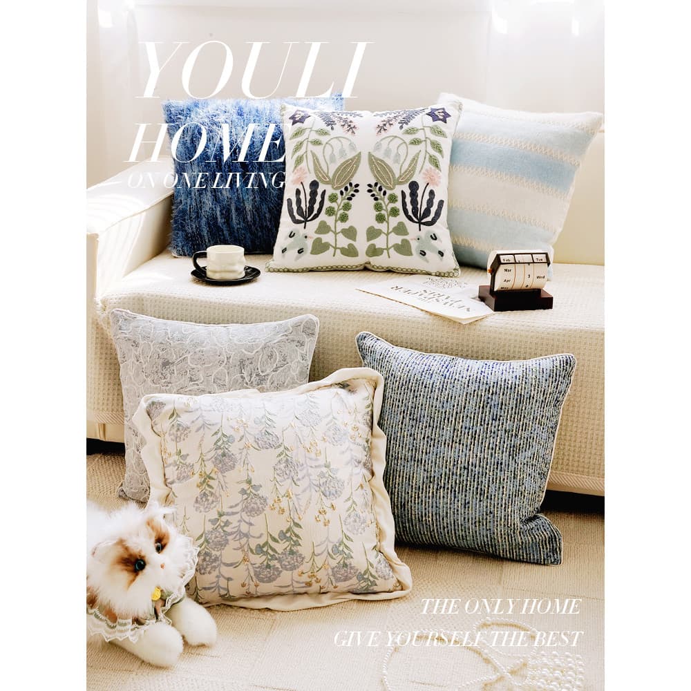 Nordic simples luz luxo azul High-End fronha almofada sofá sala de estar moderno cabeceira flor travesseiro com núcleo