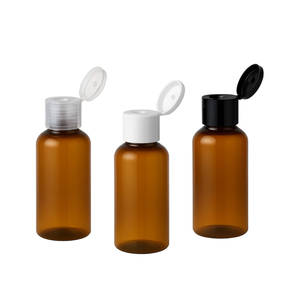 10 Frasco Pet Cilíndrico 30ml Âmbar Rosca 20mm com Tampa Flip Top para Álcool Gel