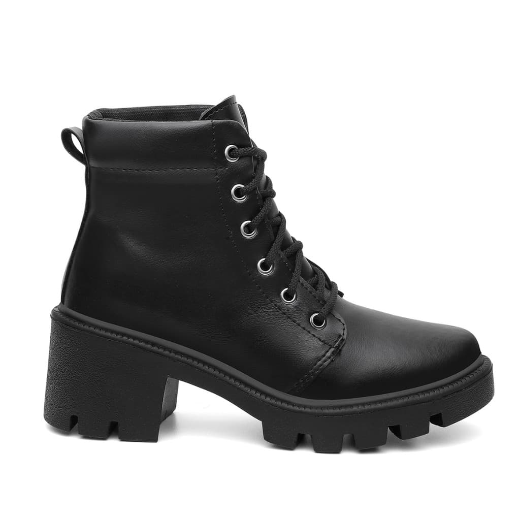 Bota Coturno Feminino Moderno Tratorada Preta de Plataforma Botinha Feminina Para Look Urbano
