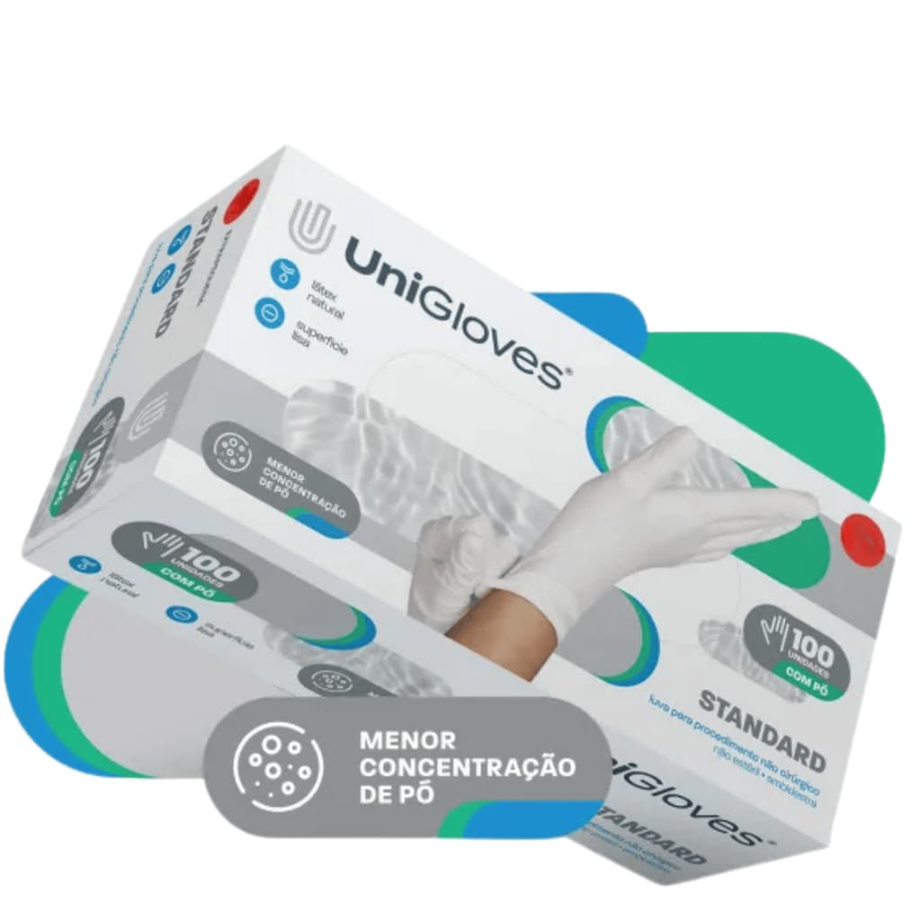 Luva Procedimento Látex Com Pó Unigloves Standard 100un - Alta Elasticidade para Odonto Estética Tat