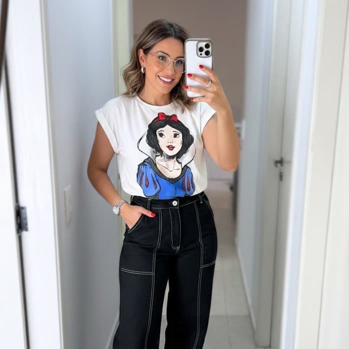 Blusa Feminina Tecido 100% Algodão Estampada Manga Japonesa Branca de Neve