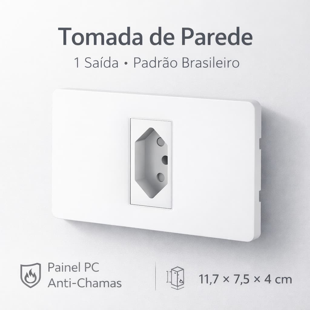 Tomada de Parede 1 Saída Padrão Brasileiro 10A/20A Bivolt Painel PC Anti-Chamas Embutir Casa Escritório