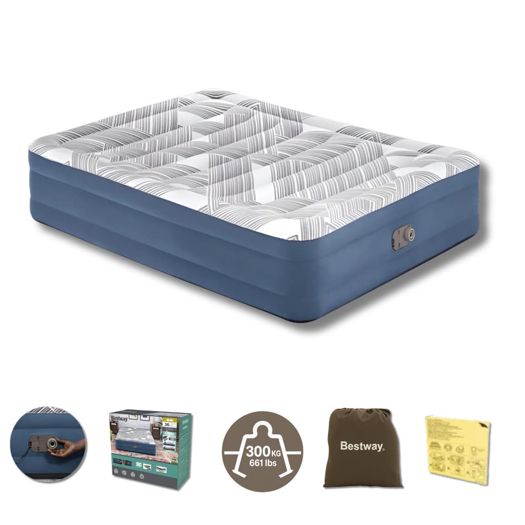 Colchão Inflável Elétrico Queen Tritech Fashion Bestway 220v Azul-aço
