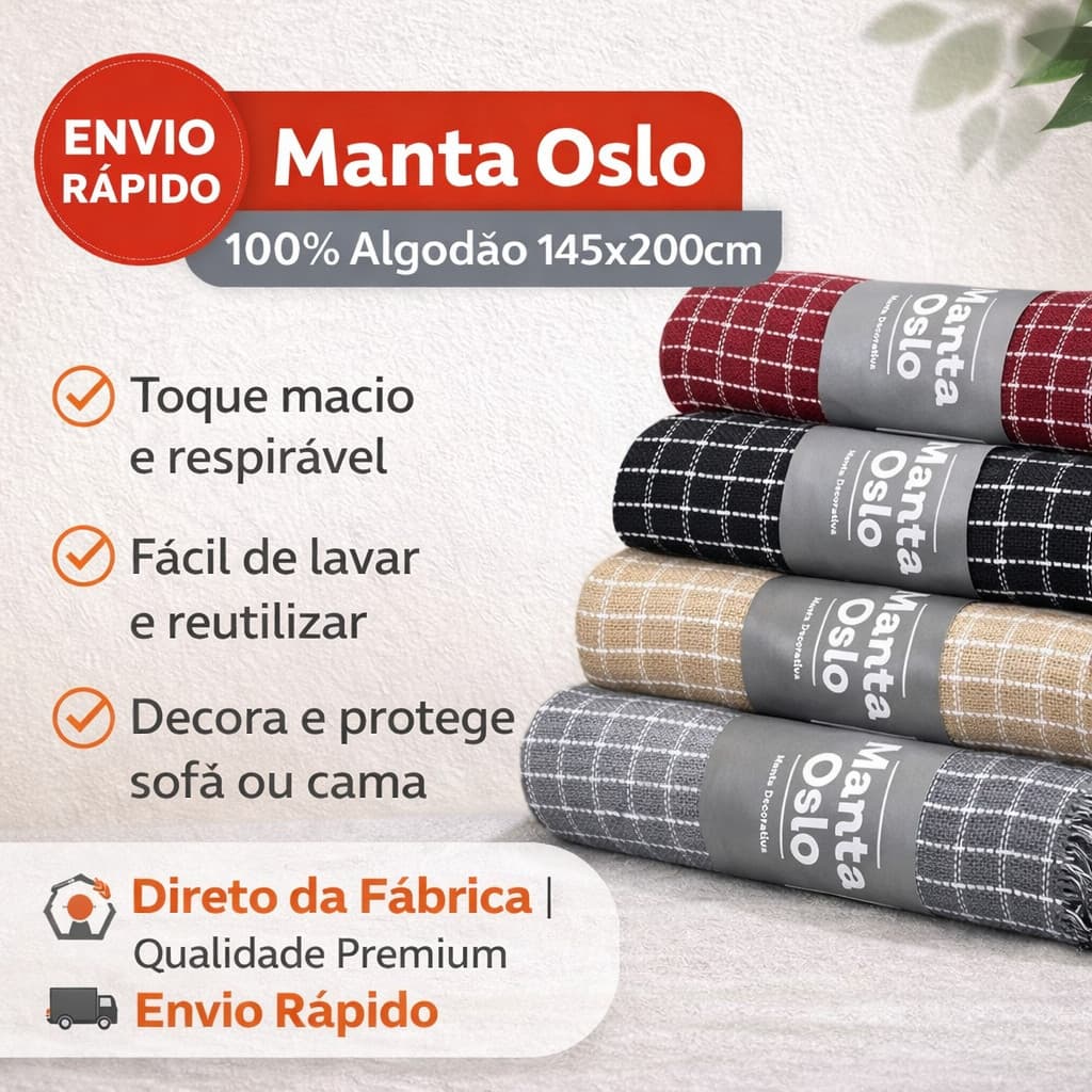 Manta 145x200 cm Oslo —  SOLTEIRO 100% Algodão, Luxo Para Sofá, Cama ou Cobertor Decorativo