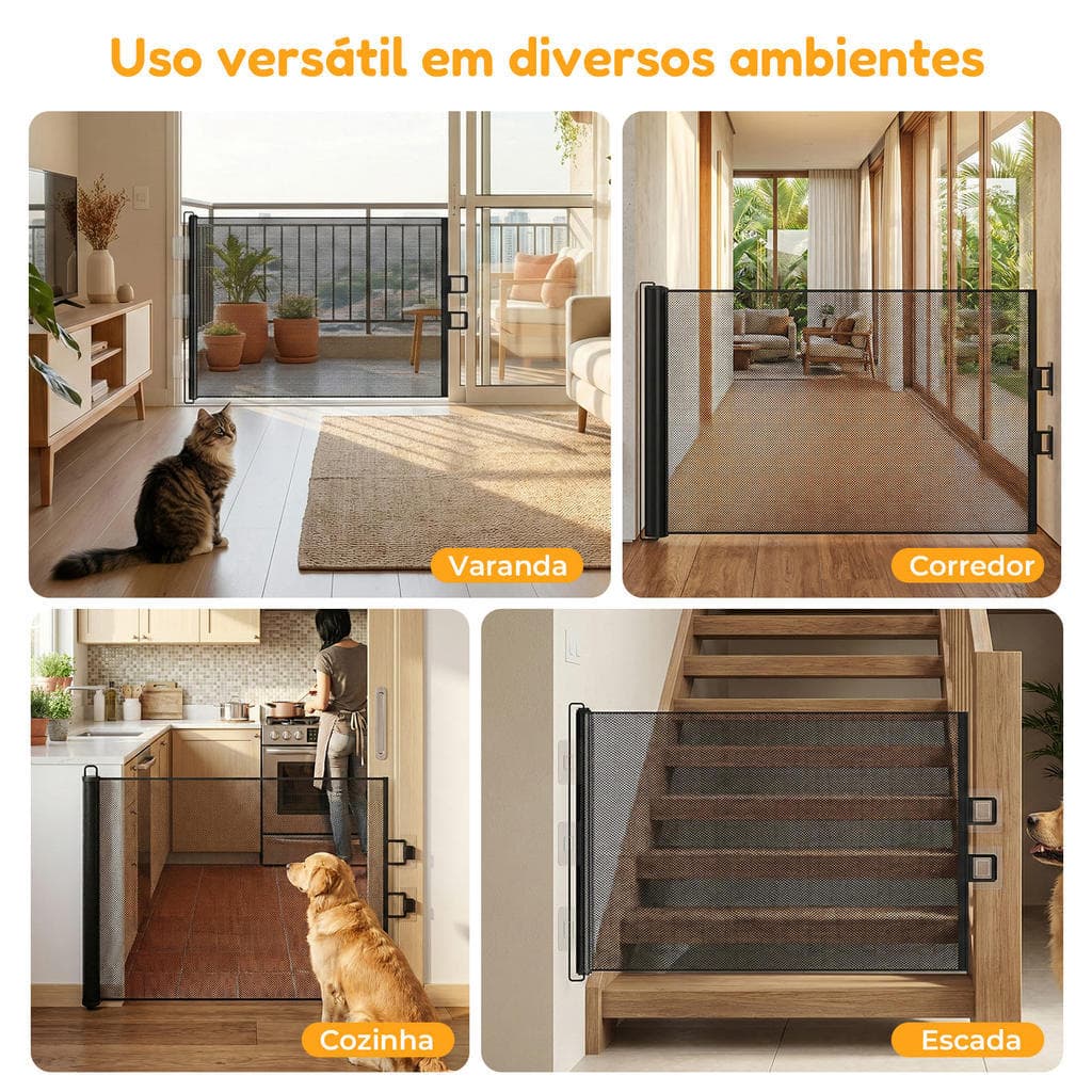 Portãozinho De Proteção Retrátil Automático Tela Para Pets E Bebês Grade De Porta Escada