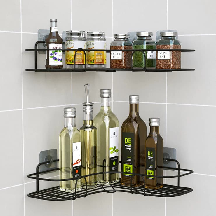 Prateleira Canto Banheiro Cozinha 2 Peças Suporte Parede Shampoo Tempero Rack Organizador Fixação