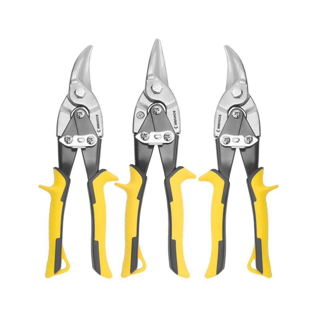 Kit 3 Tesoura Alicate Para Chapas Metálicas Aviação Reta Curva Direita e Esquerda Acabamento Profissional Serralheiro