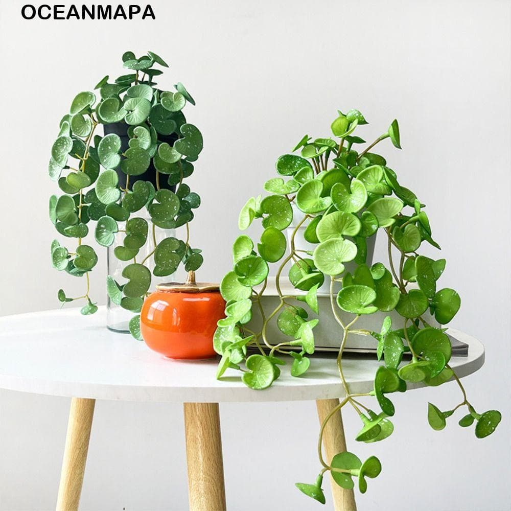 Folhas Falsas De Folha De Hera OCEANMAPA , Plantas De Grama De Moeda De Cobre Artificial Macia Realista , Mini Buquê Art