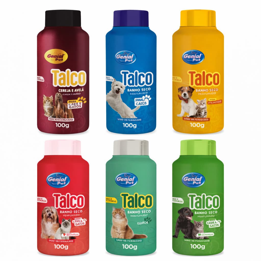 Talco Banho Seco Pet Genial Pet 100g para Cães e Gatos Controle de Odor Higiene a Seco