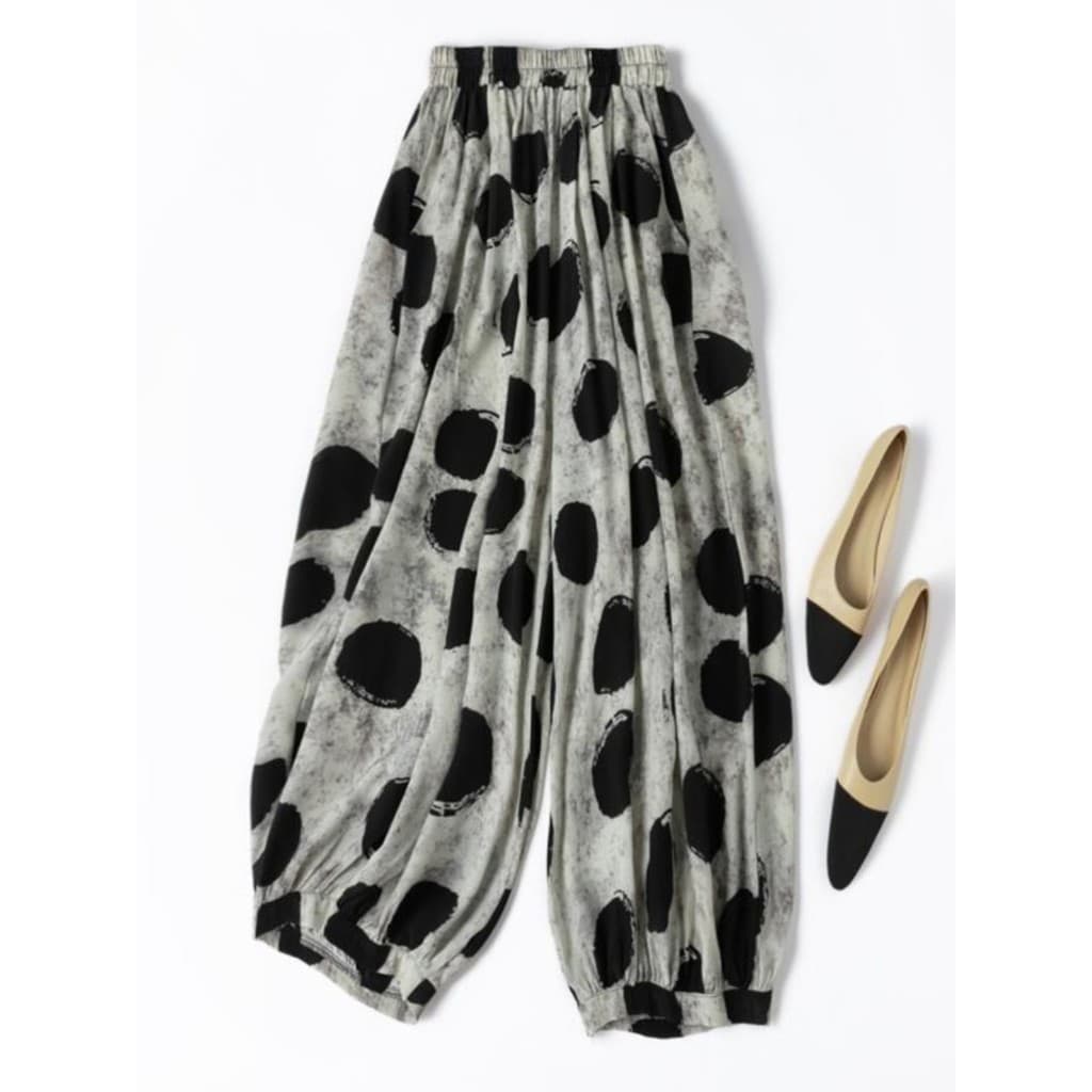 Retro Polka Dot cintura alta calças de perna larga saia feminina primavera verão cobre amônia seda Drape mais magro olha