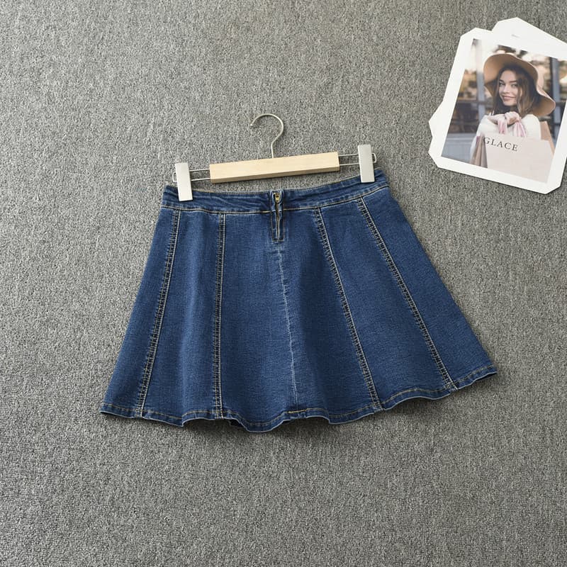 Comércio exterior feminino azul escuro Denim saia saia feminina cintura alta mais magro olhar Design guarda-chuva saia a