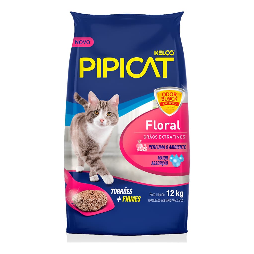Areia Sanitária Pipicat Floral Para Gatos Kelco 12kg