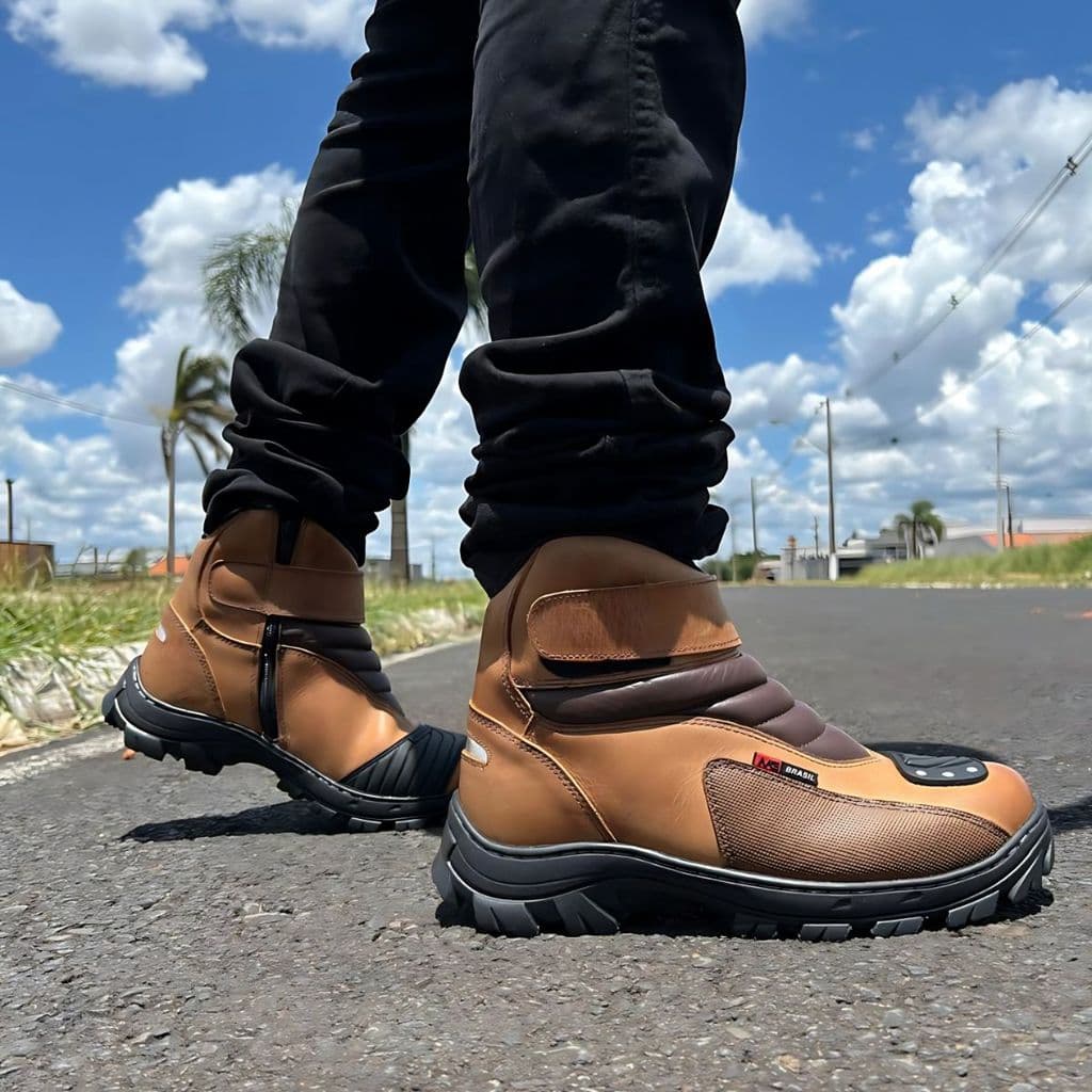 Bota Couro Legítimo Adventure Motociclista Biqueira Pvc Leve