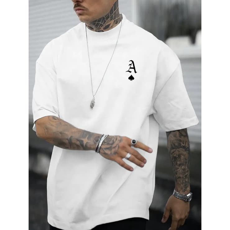 Camiseta Oversized Ás de Espadas Style Camisão Grande Treino Ombro Caído Camisa De Presente