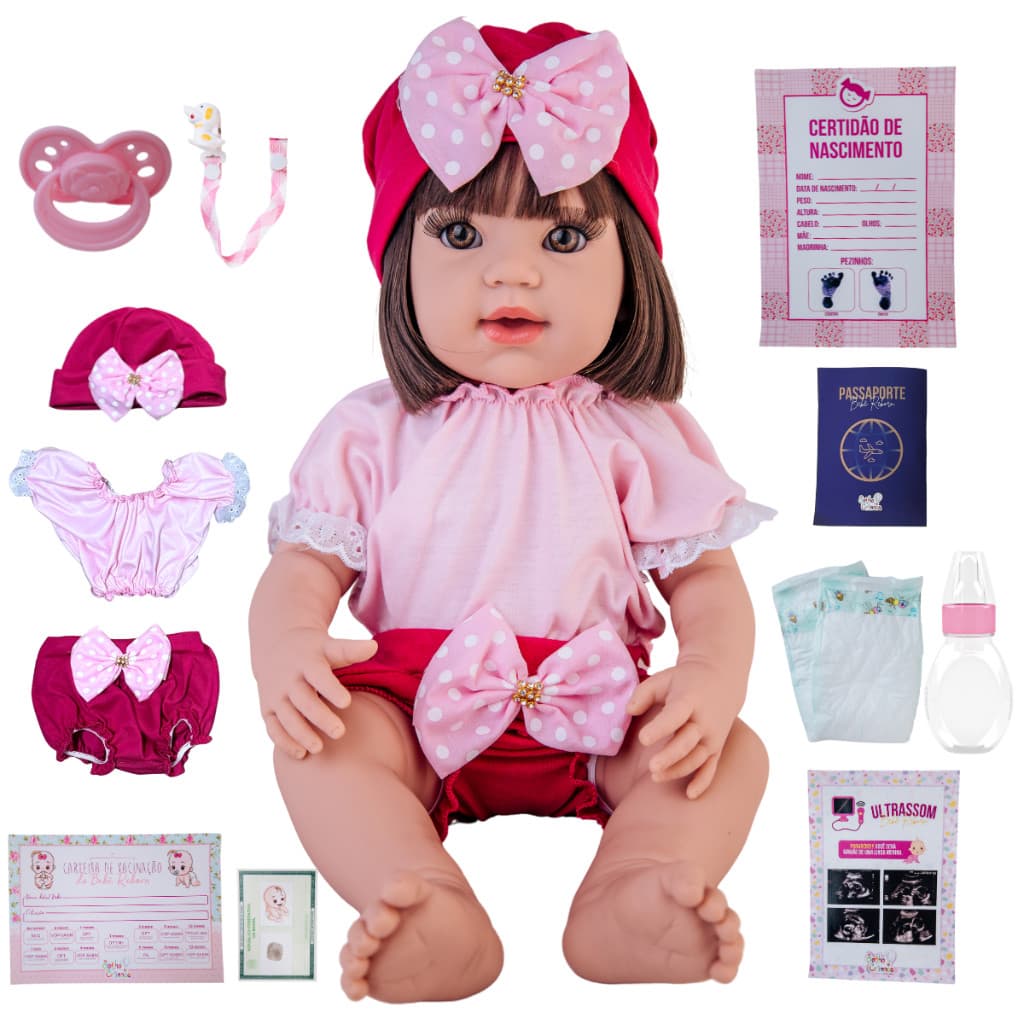 Boneca Bebê Reborn Realista 100% Silicone com Acessórios Pode Banho