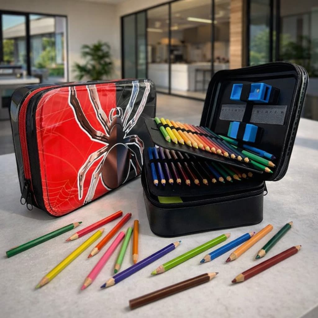 Estojo Box Spider 52 Pens Escolar Organizador Com Divisórias Zíper Infantil