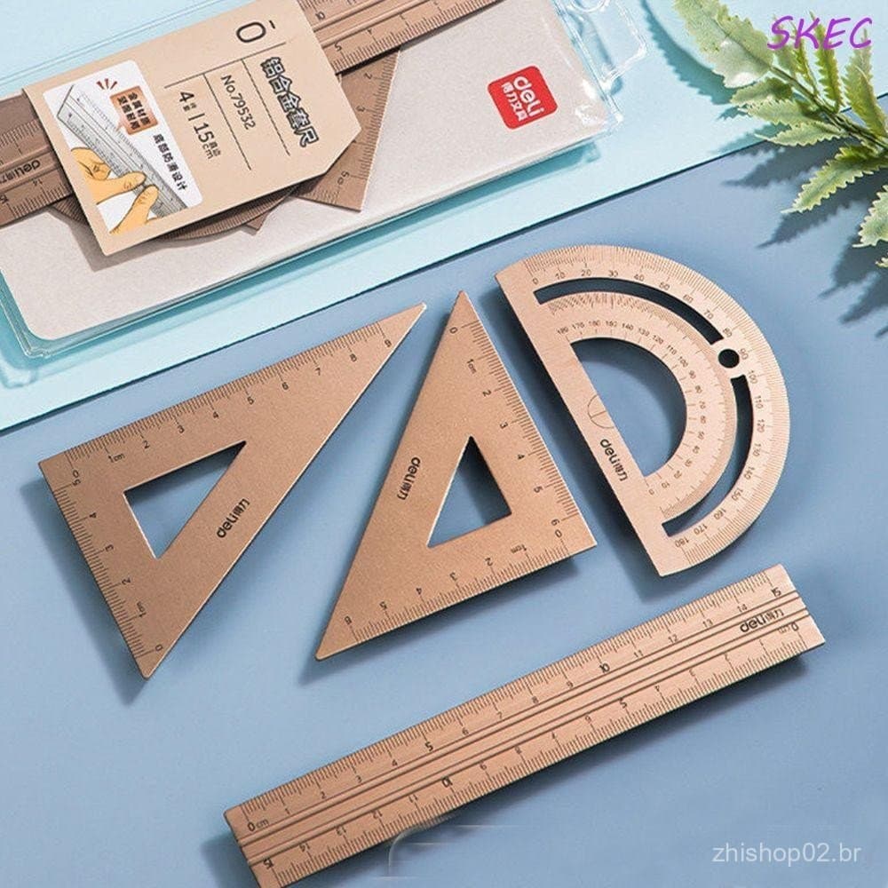 SKEC Conjunto De Réguas De Alumínio Medição Geometria Matemática Estudantes Triângulo Régua Protractor Exame Papelaria