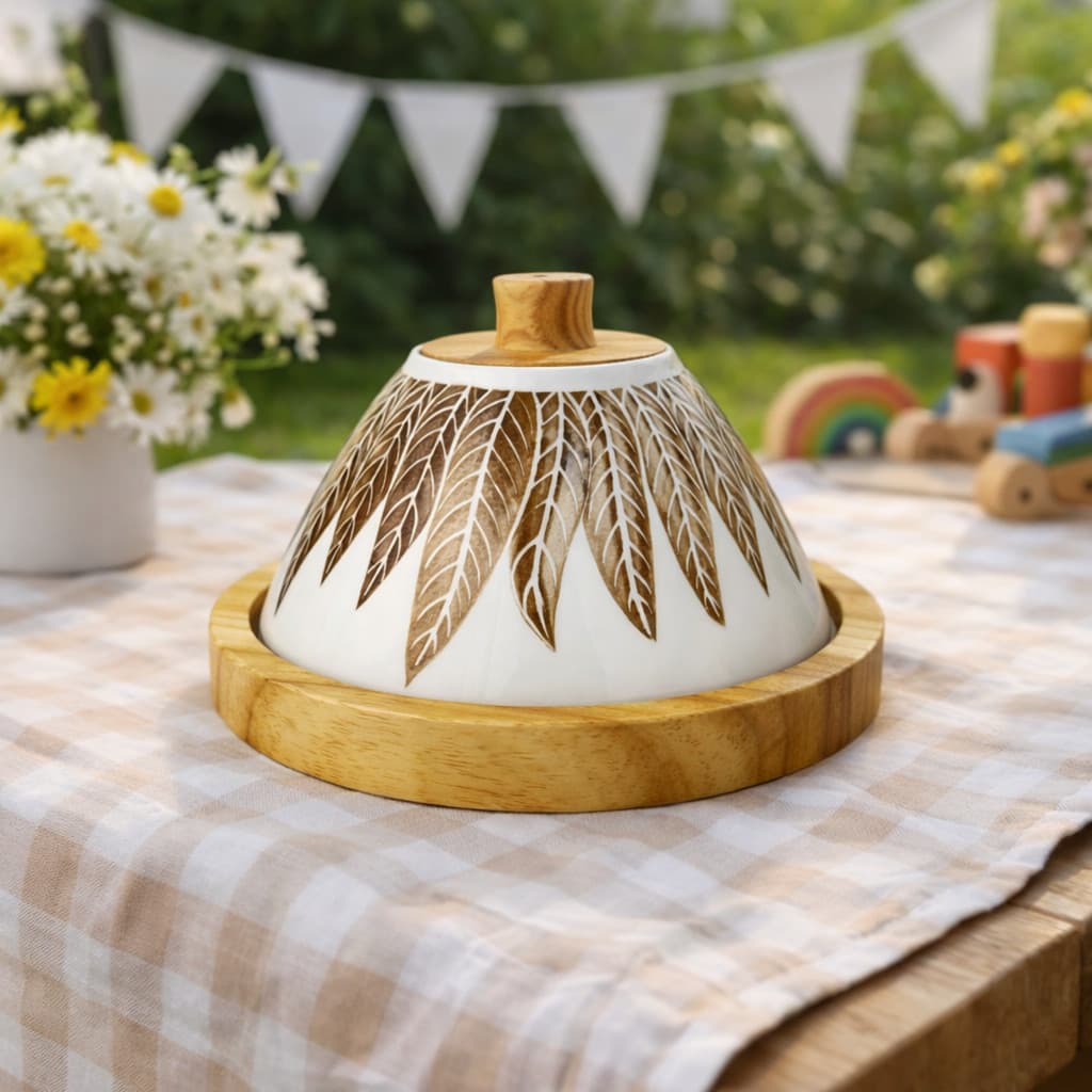 Porta Doce e Queijo Cloche Pâtisserie Cerâmica e Madeira